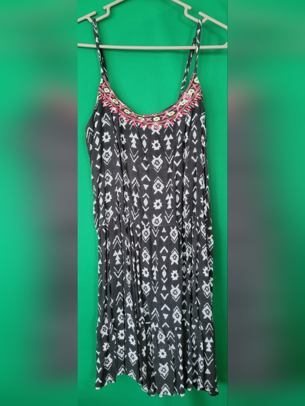 Babydoll Aztec-Print Mini Dress Pink Embroidered Neckline Tribal Kiwi Punch XL